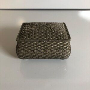 Silver Tone Sunflower Rose Jewelry Casket Red Velvet Lined Trinket Box Vtg Japan